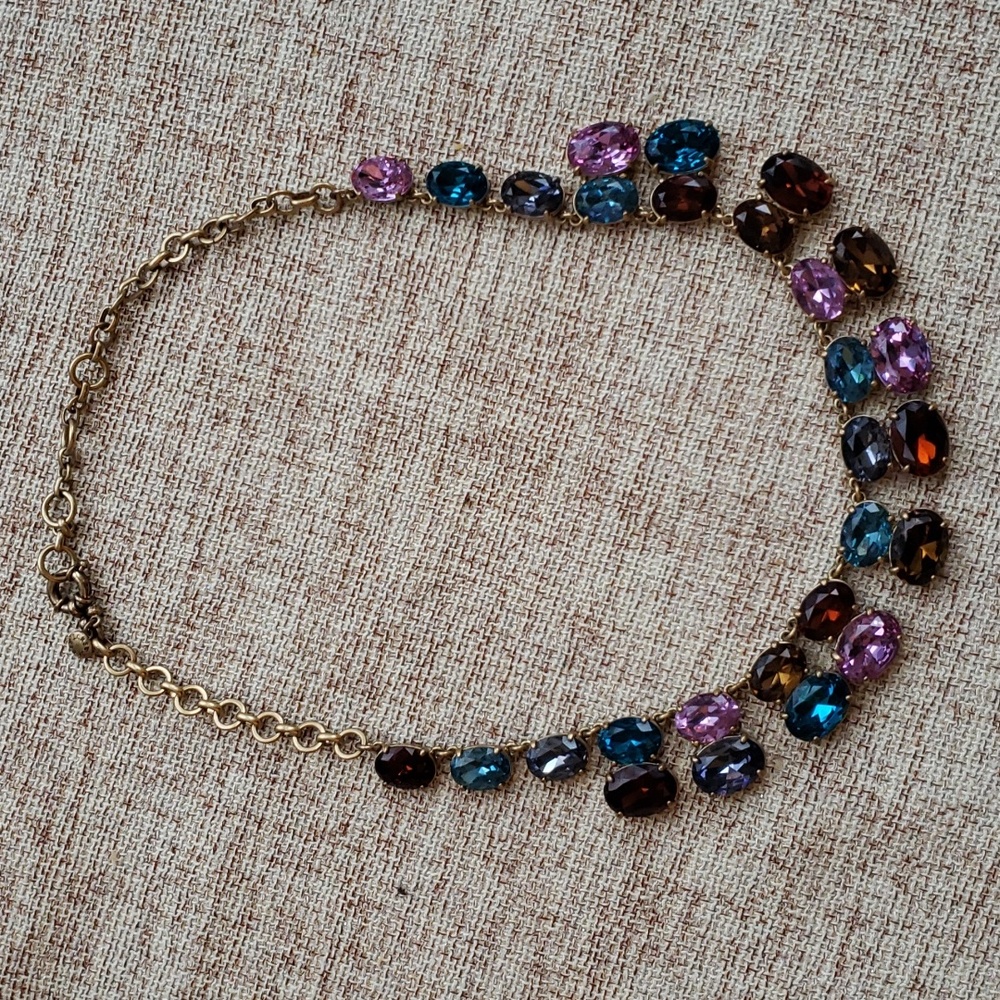 J.Crew Jewel Tone Double Drop Crystal Necklace